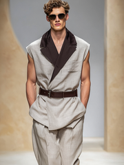Men's Stylish Color-Block Sleeveless Set (Belt Not Included)