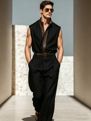 Men's Crew Neck Color-Block Sleeveless Jumpsuit