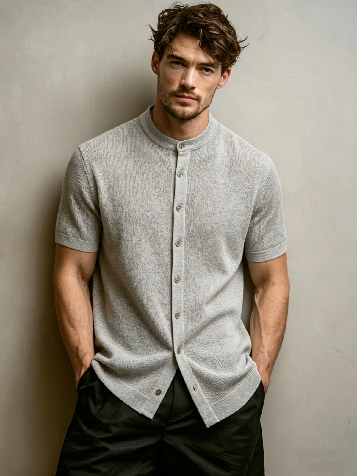 Men's Cardigan-Style Knit T-Shirt