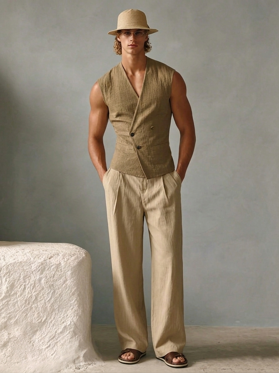 Men's Casual Linen Sleeveless Vest