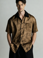 Men's casual color-blocking collar printed shirt