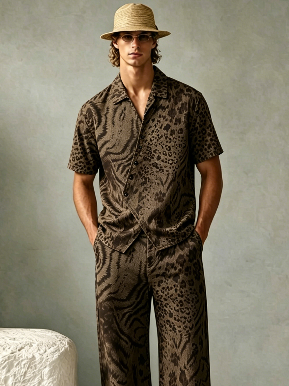 Stylish Leopard-Print Cotton-Linen Set