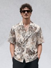 Retro-print collared casual T-shirt