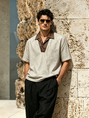 Retro-print collared casual T-shirt