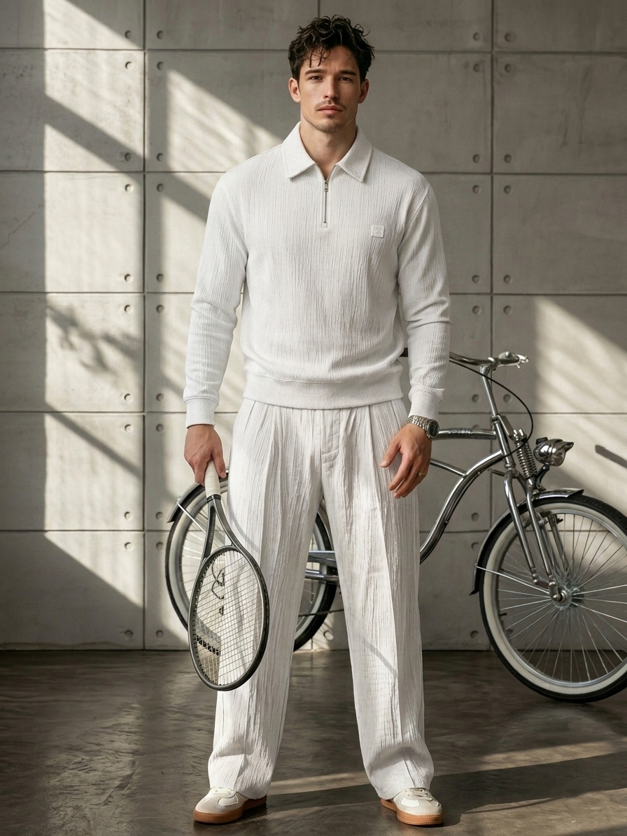 Men's Casual Textured Polo Set