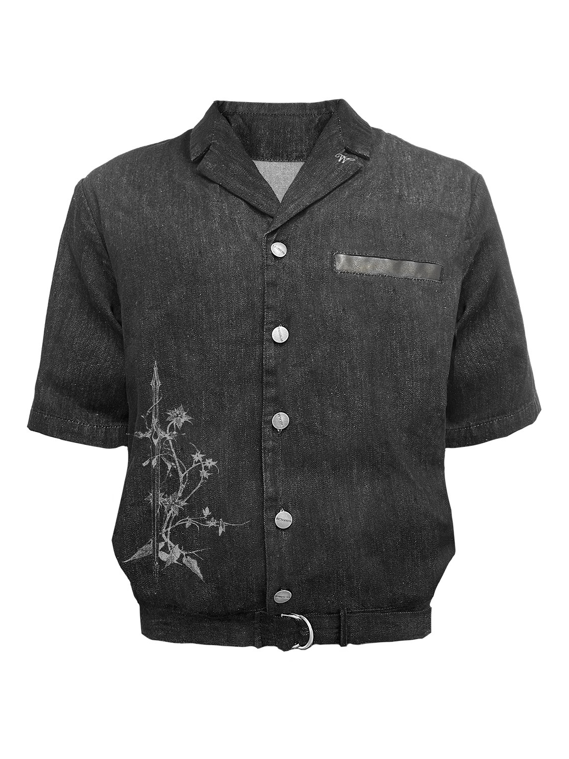 Men's Burnout-Detail Patchwork Denim Shirt