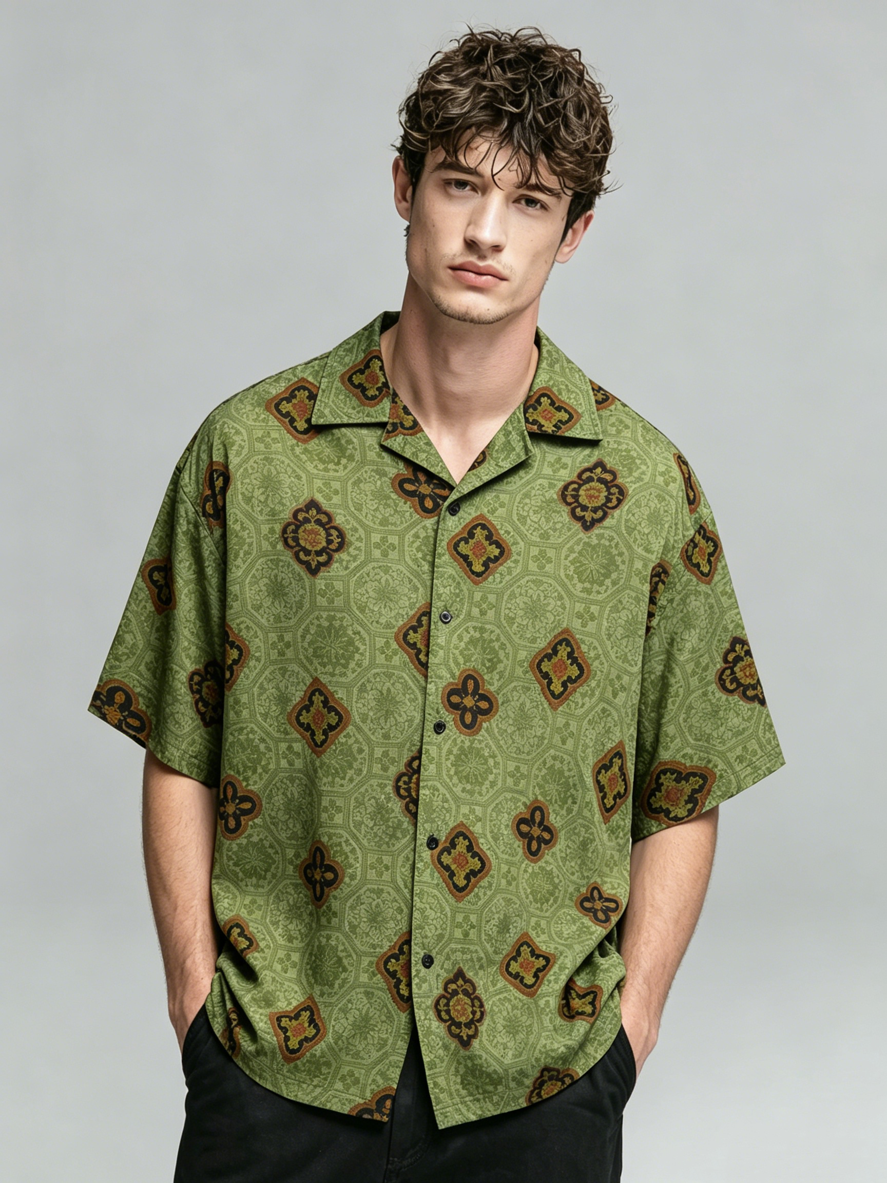 Men's Casual Printed Silk-Linen Shirt