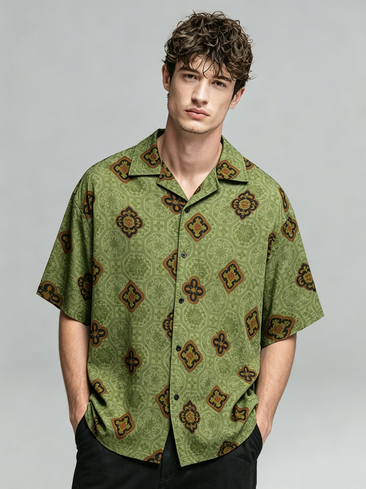 Men's Casual Printed Silk-Linen Shirt