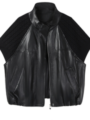 Casual T-shirt with leather and knit paneling