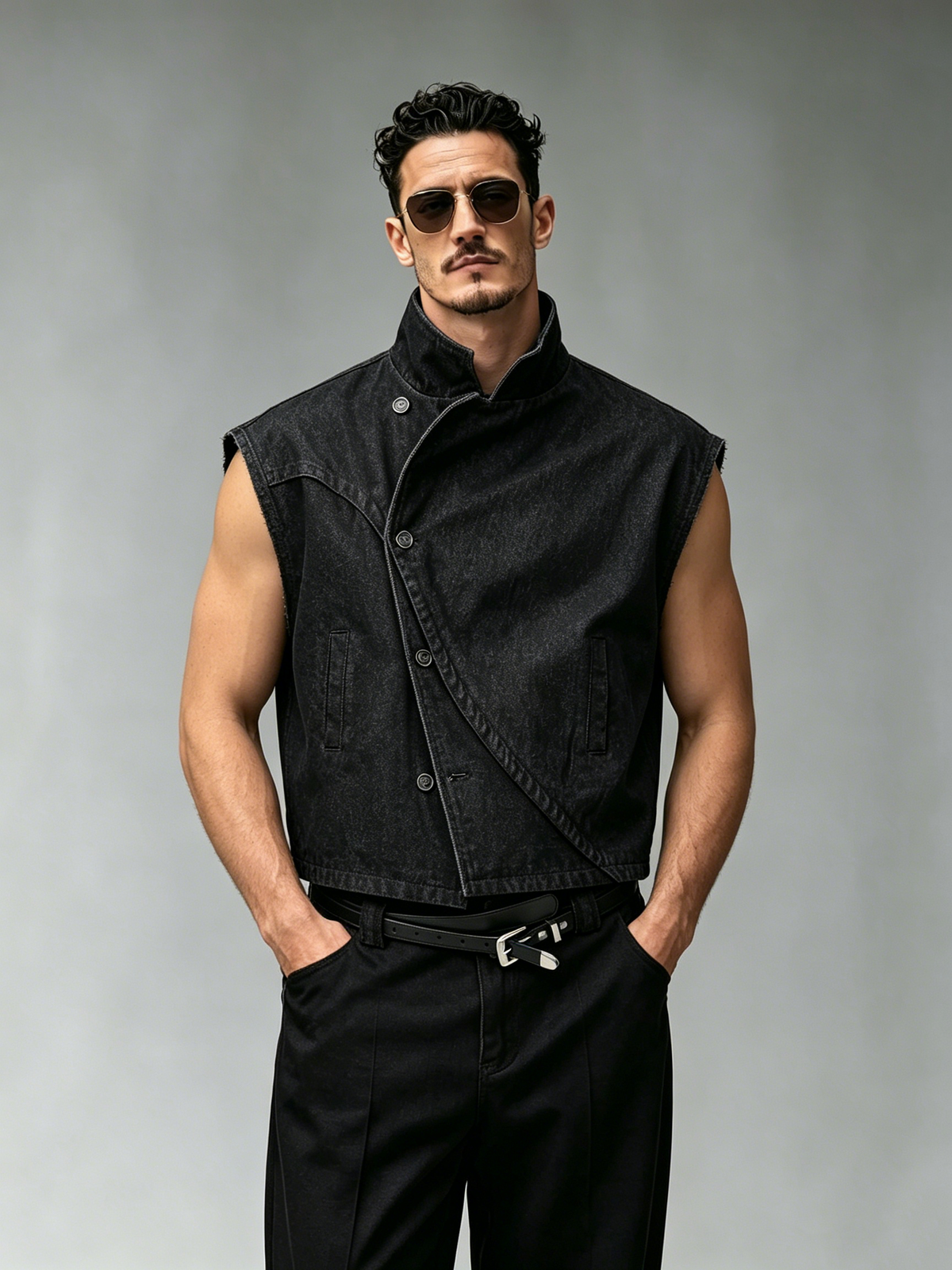 Premium denim sleeveless split design bei'xin