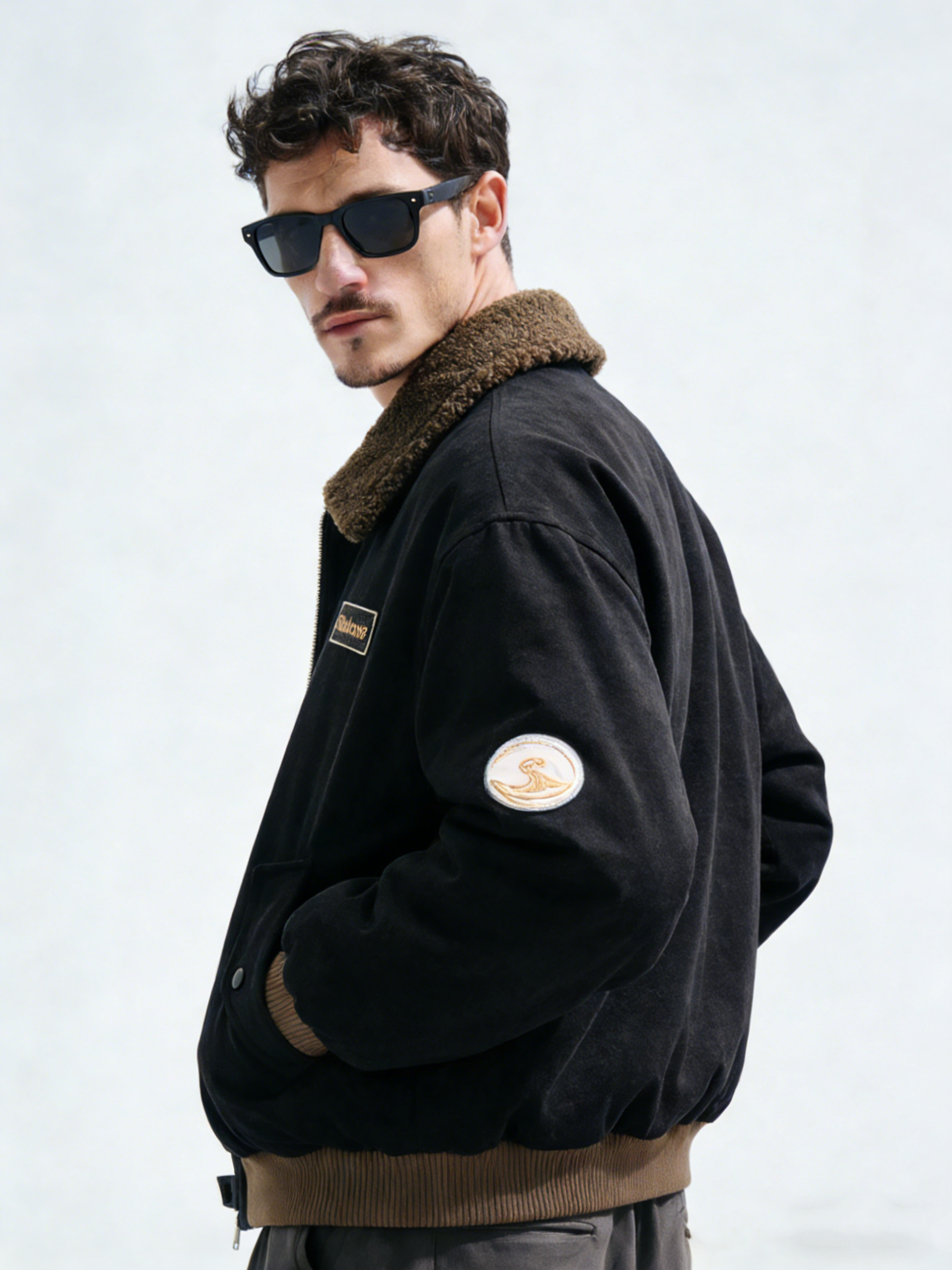 Embroidered wool collar cotton coat