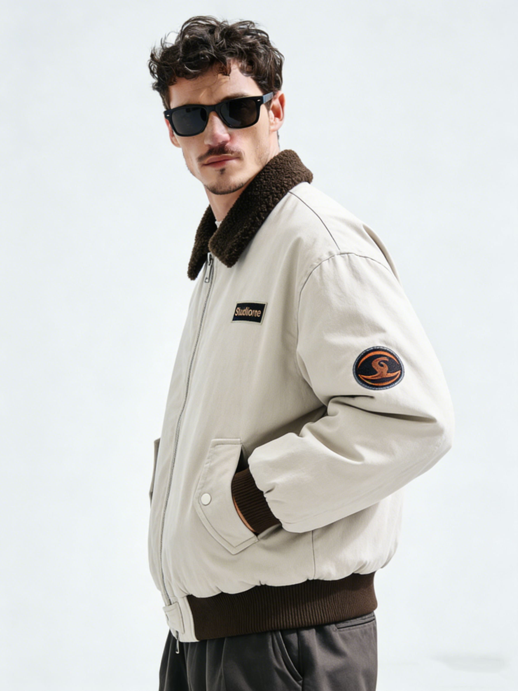 Embroidered wool collar cotton coat