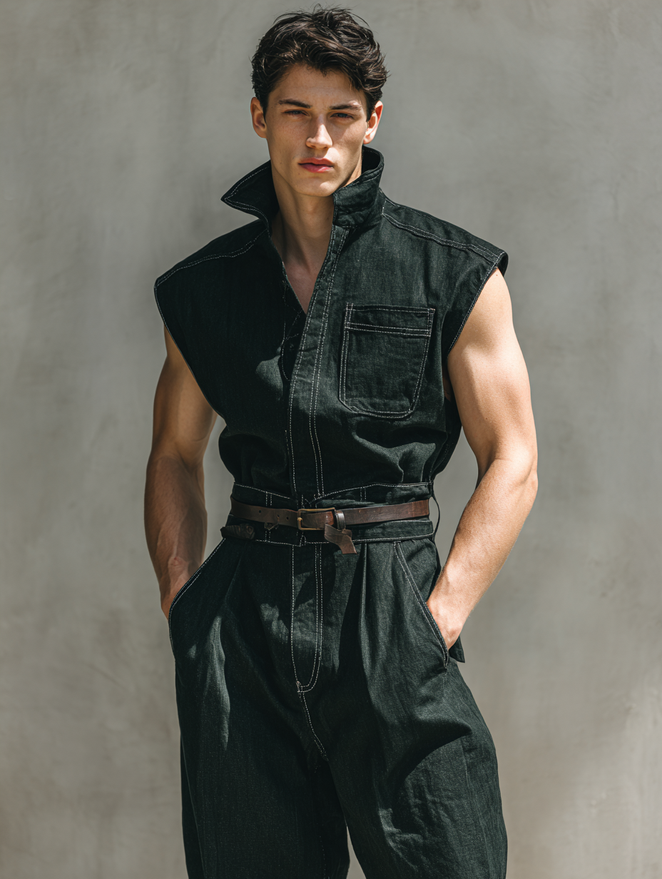 Black Stylish Cargo Sleeveless Stand Collar Jumpsuit