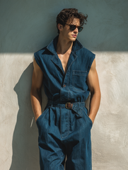 Blue Stylish Sleeveless Stand-Collar Cargo Jumpsuit
