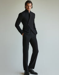 Men's cotton and linen arc-shaped design suit set