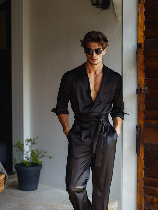 Men's casual long-sleeved jumpsuit