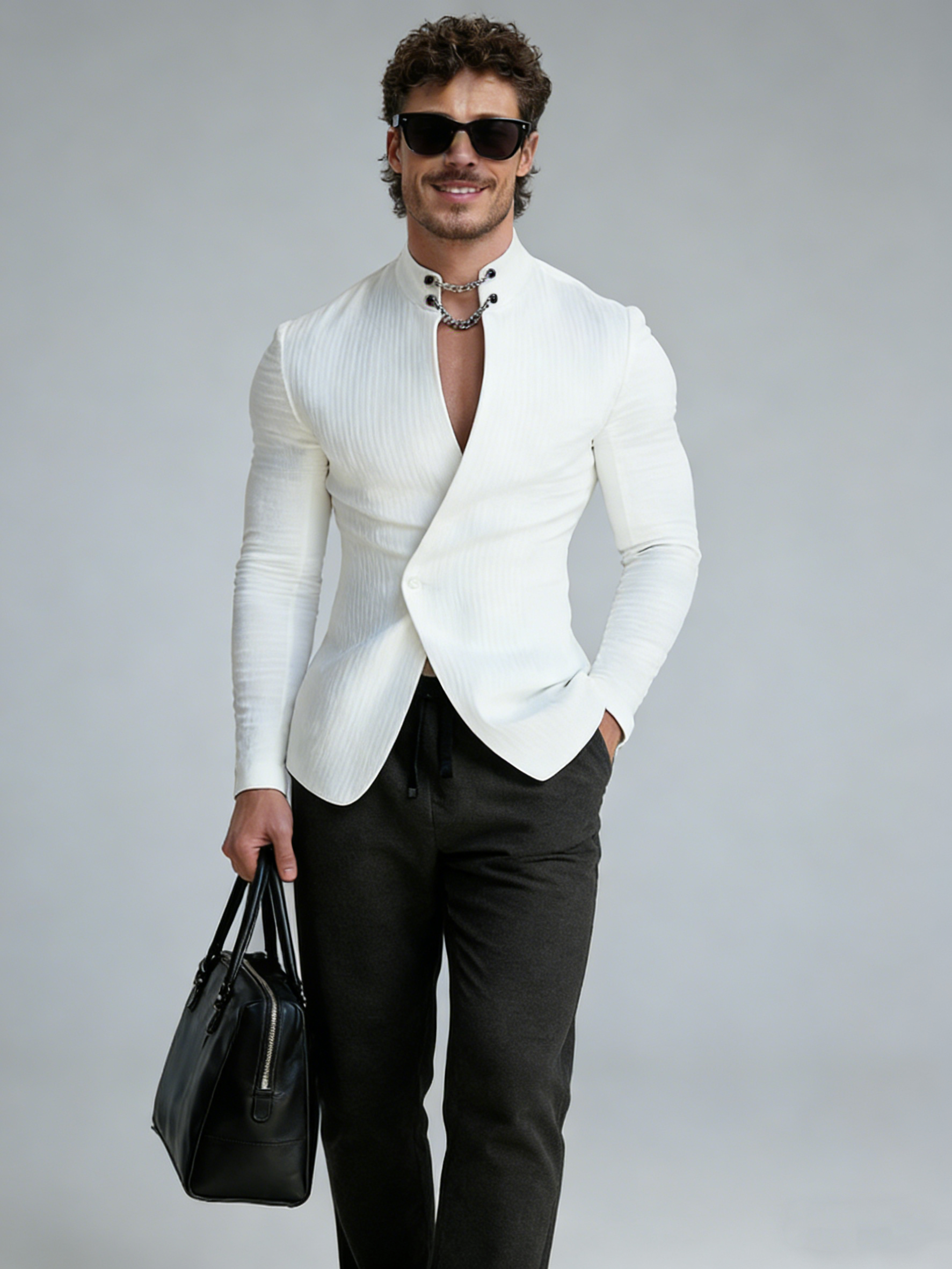 Fashion chain stand-up collar overlapping coat