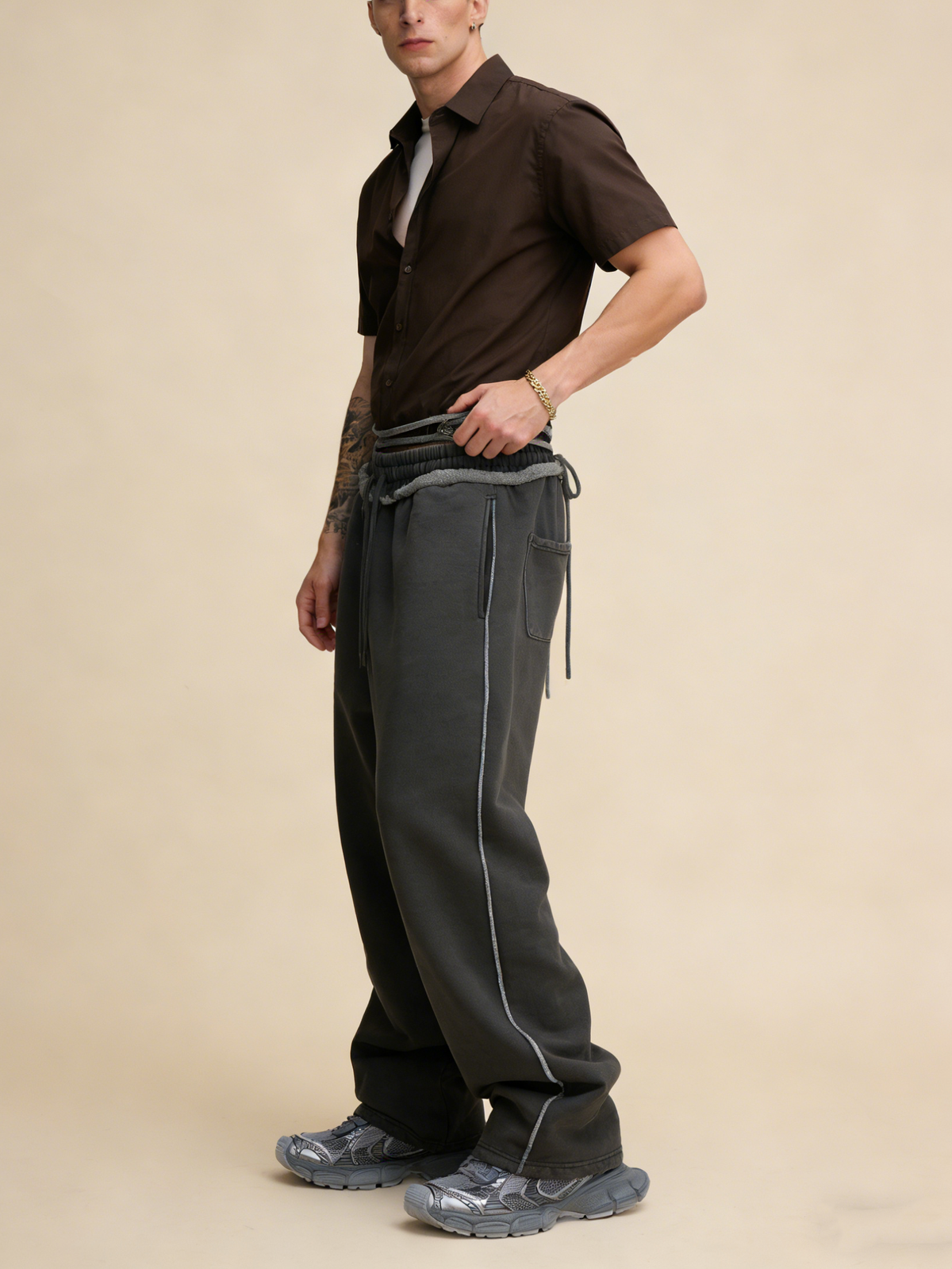 Knitted rolled-edge casual pants