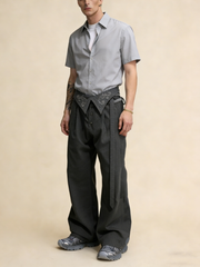 High-waisted pleated embroidered casual pants