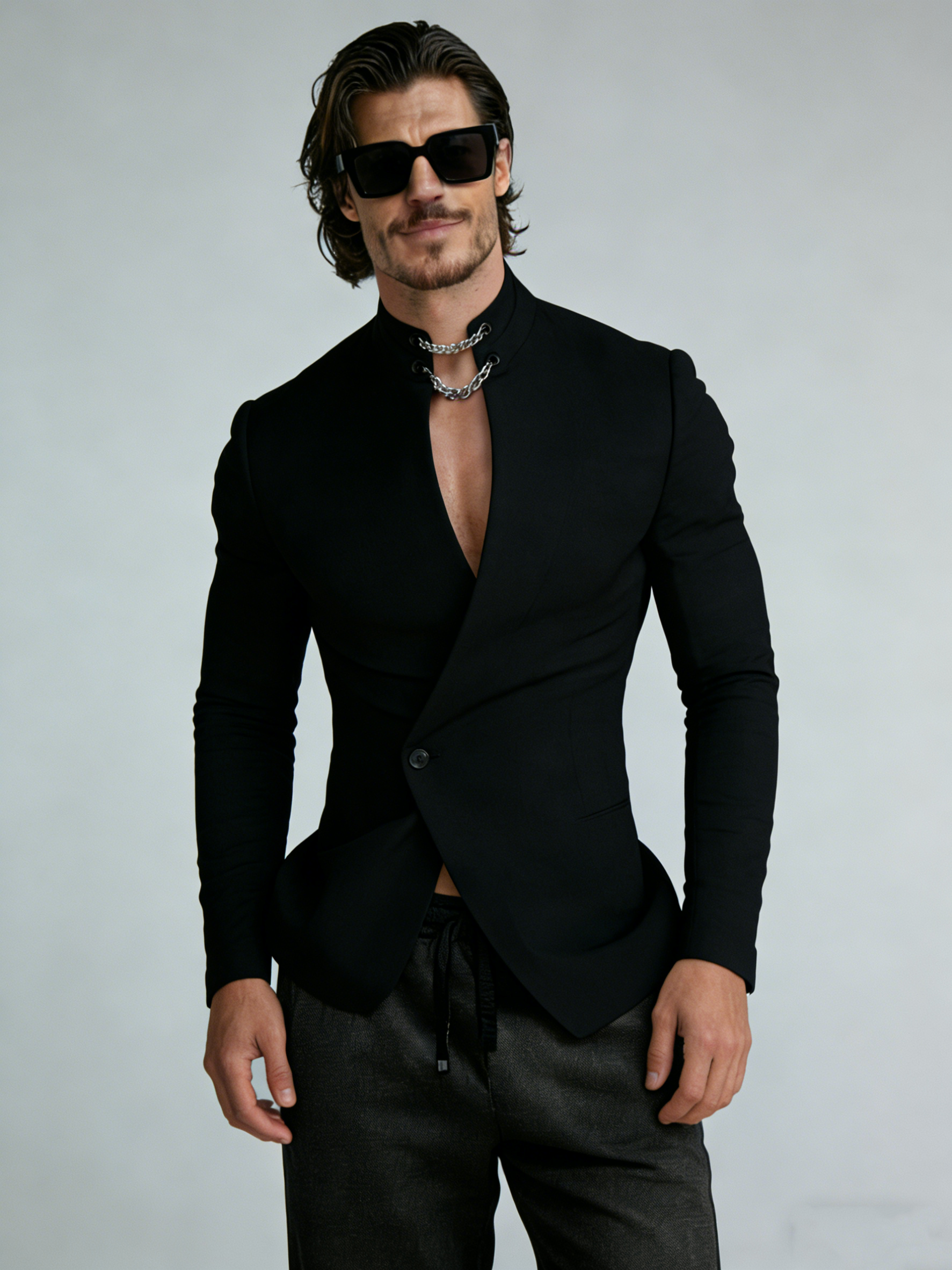 Fashion chain stand-up collar overlapping coat