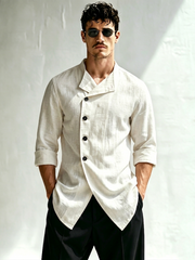 Men's Stylish Linen Long-Sleeve Button-Up Top