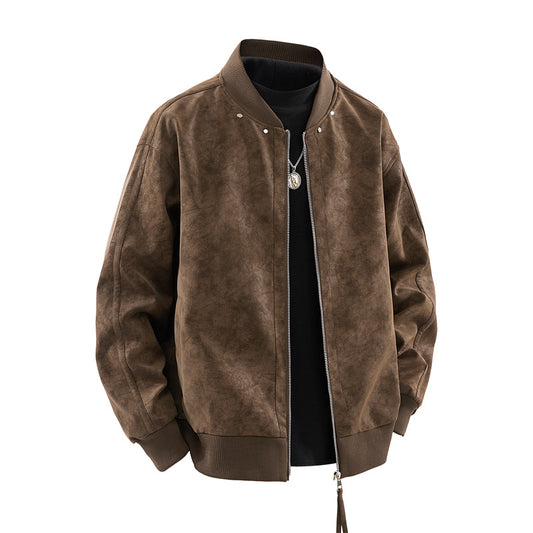 Casual men's zipper suede jacket