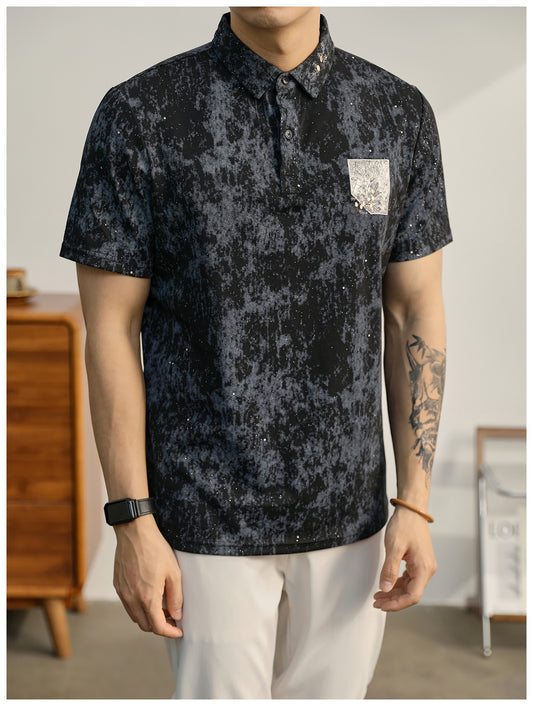 Men's casual embroidered tie-dyed polo short-sleeved shirt