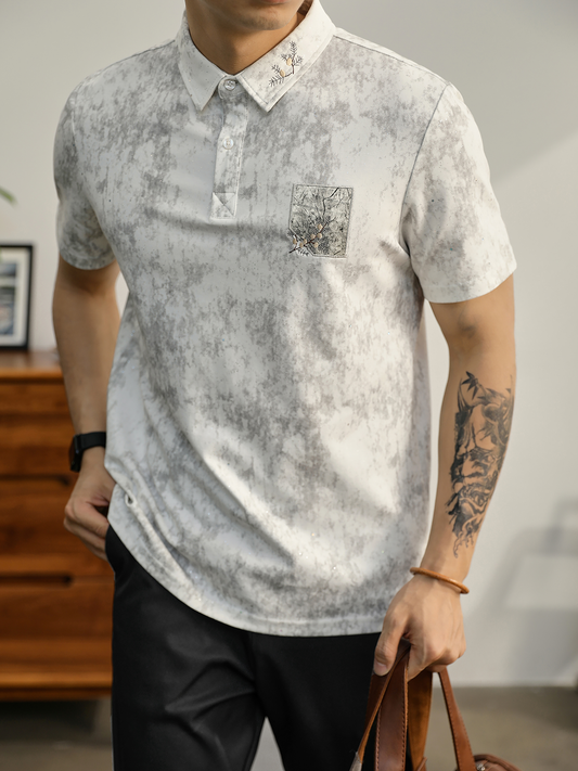 Men's casual embroidered tie-dyed polo short-sleeved shirt