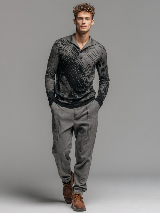 Men's lapel radiating wave print top
