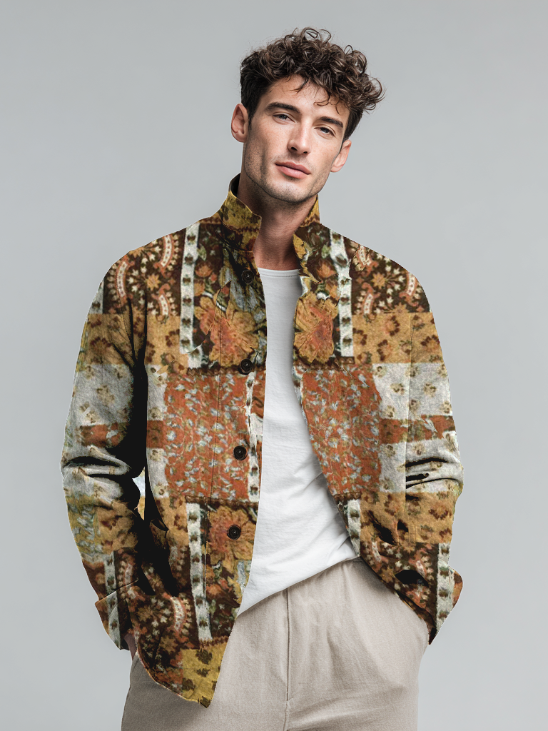 Men's jacquard Bohemian style top (pattern position random)