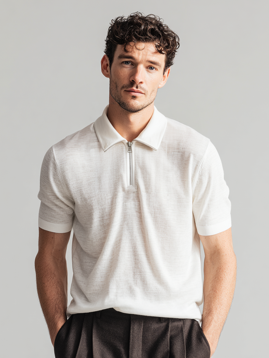 Men's casual lapel zipper T-shirt