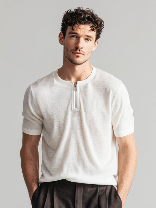 Men's casual round-neck zipper T-shirt