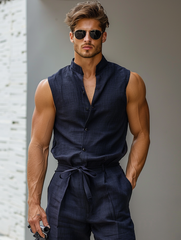 Men's casual stand-up collar jumpsuit