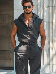 Men's casual lapel jumpsuit