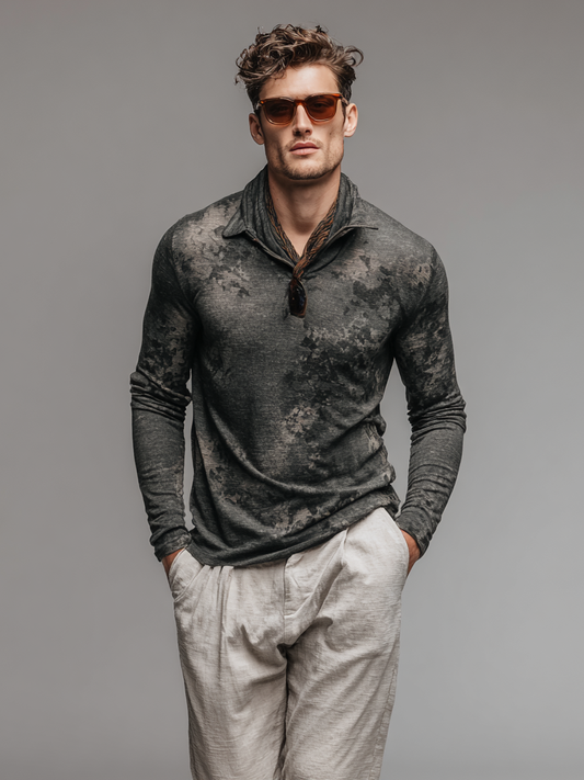 Men's lapel camouflage slimming printed top