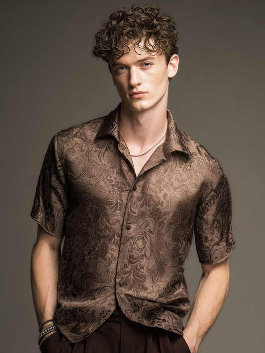 Men's casual silk plant pattern shirt
