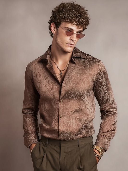 Men's casual silk plant pattern shirt