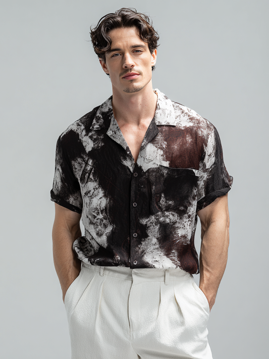 Men's casual linen printed shirt