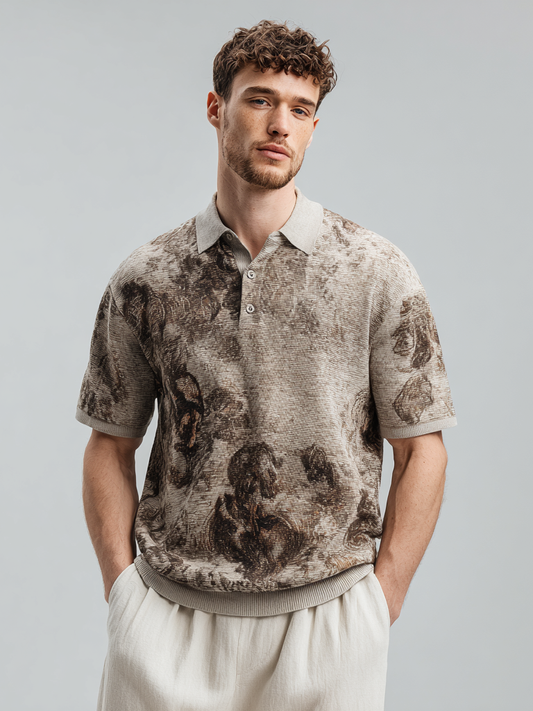Men's casual printed lapel polo shirt