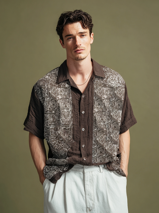 Men's casual linen printed shirt