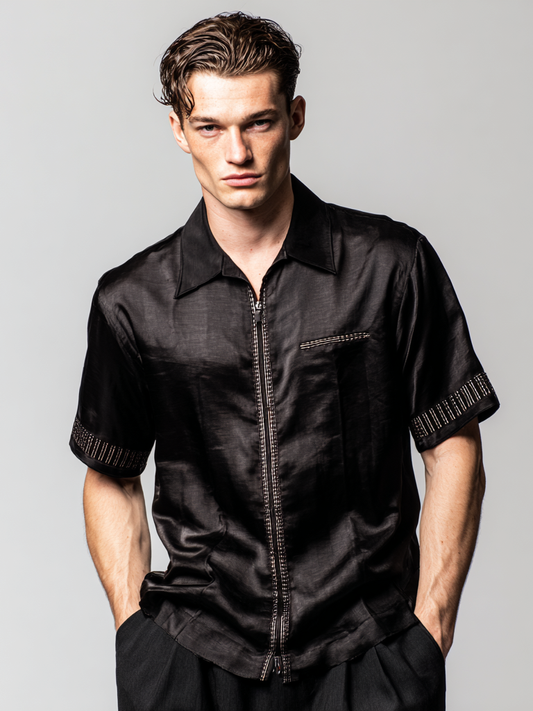 Men's silk short-sleeved shirt