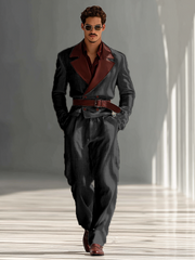 Men's fashionable leather color-blocking and patchwork suit set