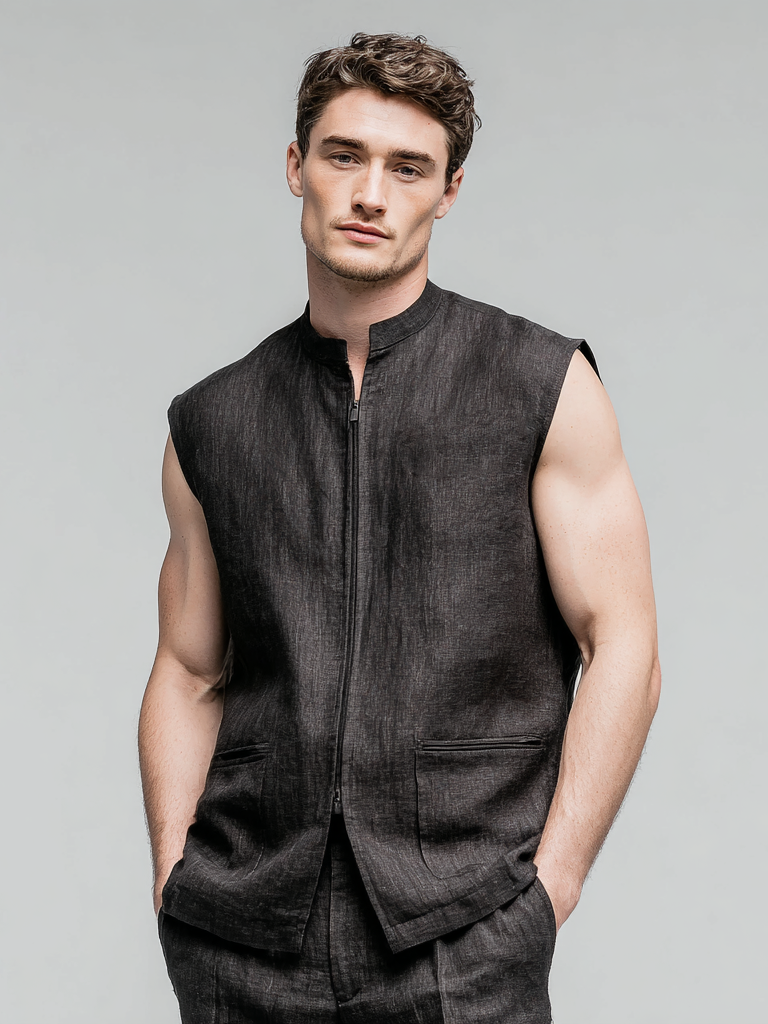 Men's linen T-shirt without cuff pocket