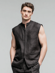 Men's linen T-shirt without cuff pocket