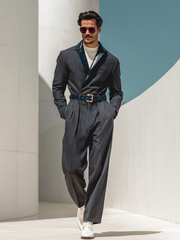 Men's fashionable leather color-blocking and patchwork suit set