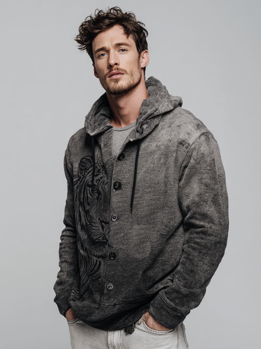 Men's gradient tiger print hooded cardigan