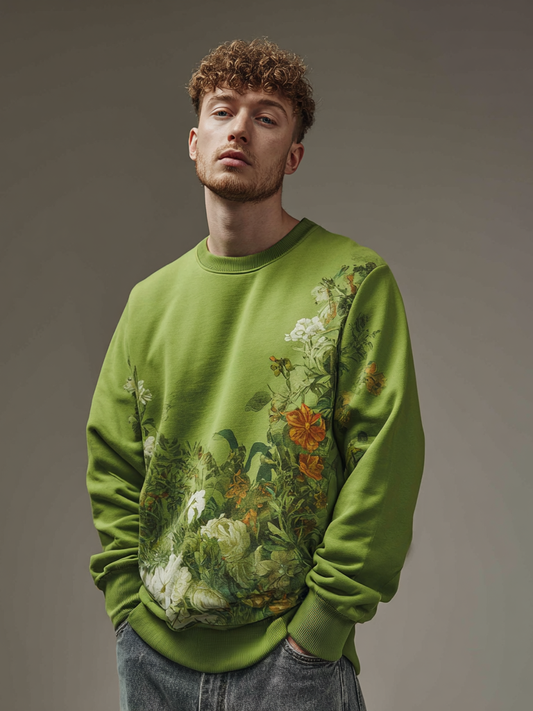 Men's round-neck floral printed sweatshirt