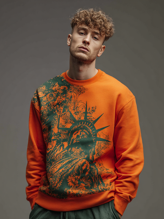 Men's round-neck Statue of Liberty printed sweatshirt