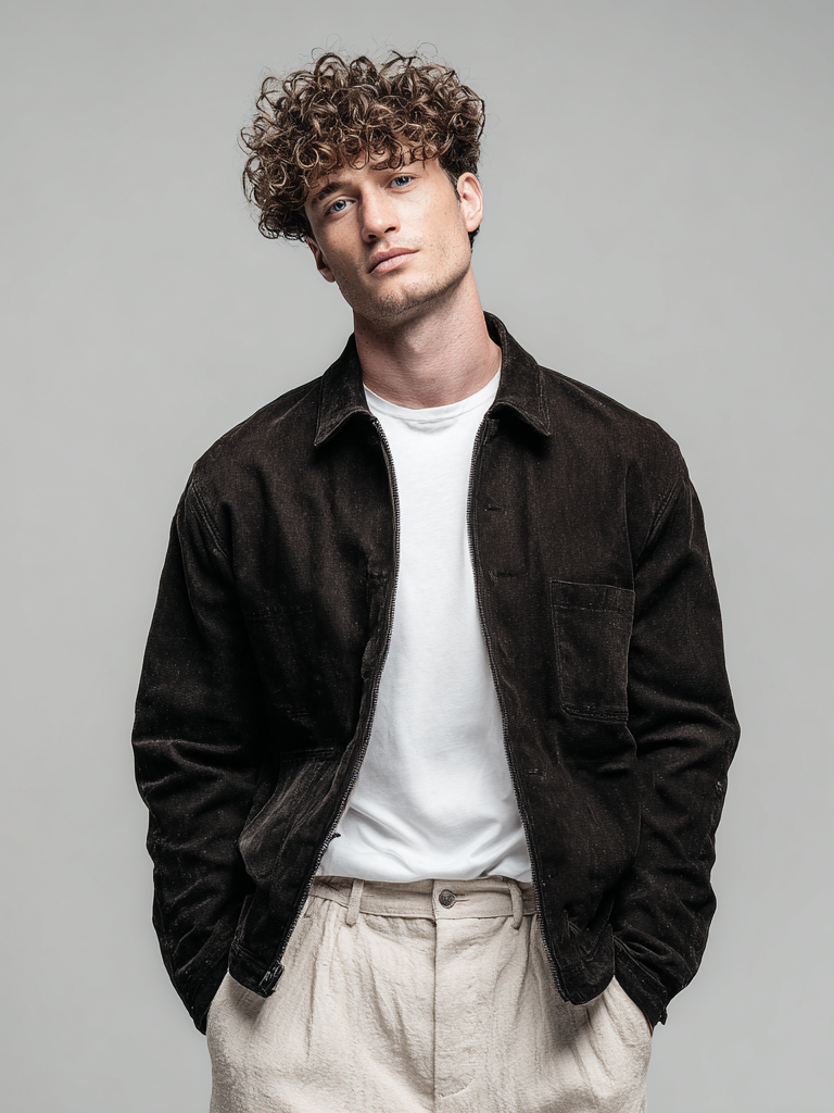 Men's casual suede pocket jacket