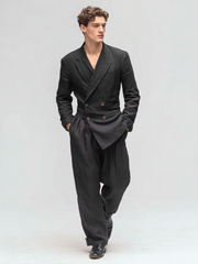 Men's casual linen suit collar set